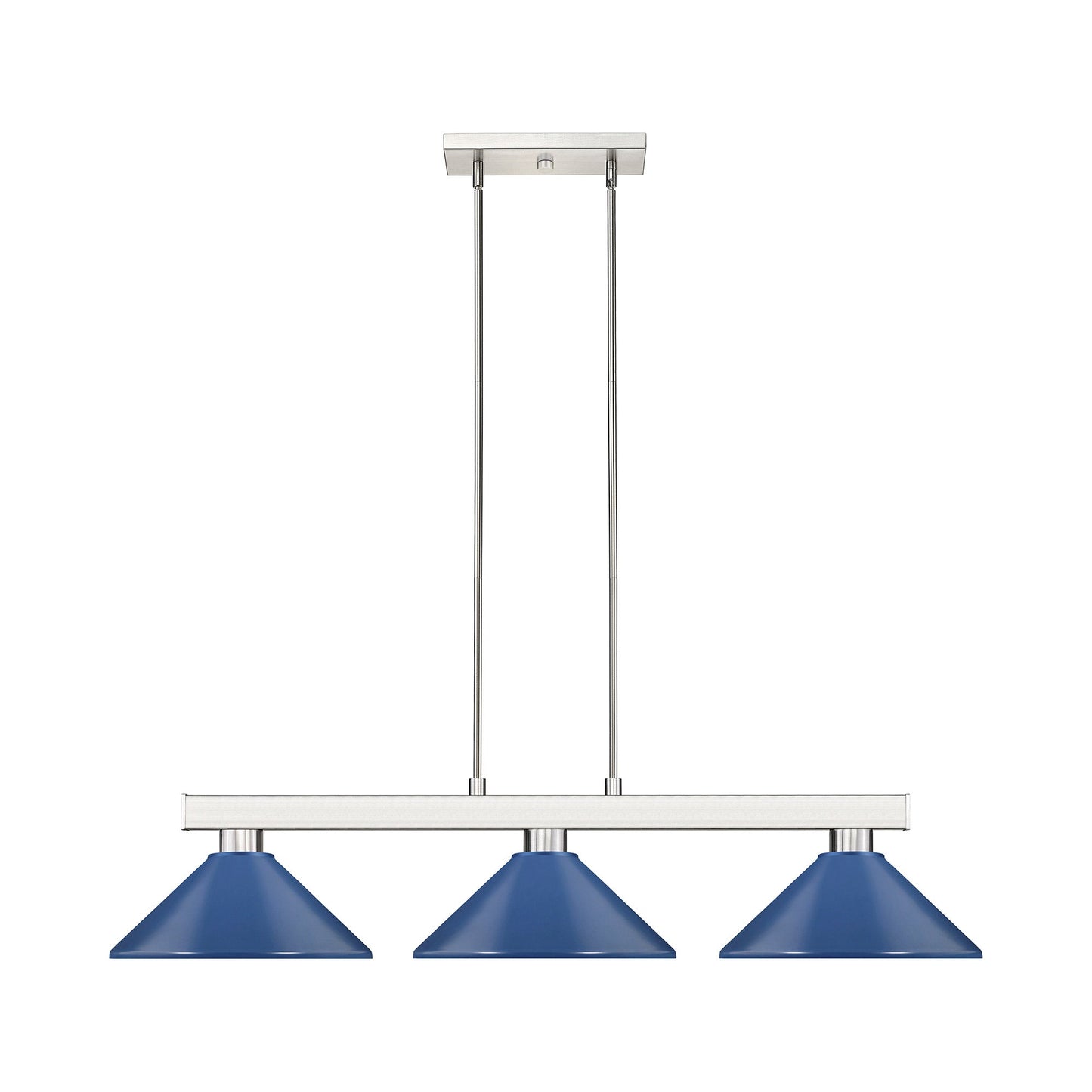 Cobalt Cone Billiard Pendant Light in Brushed Nickel/Navy Blue.