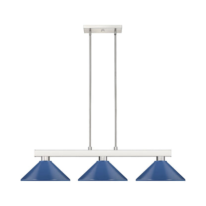 Cobalt Cone Billiard Pendant Light in Brushed Nickel/Navy Blue.