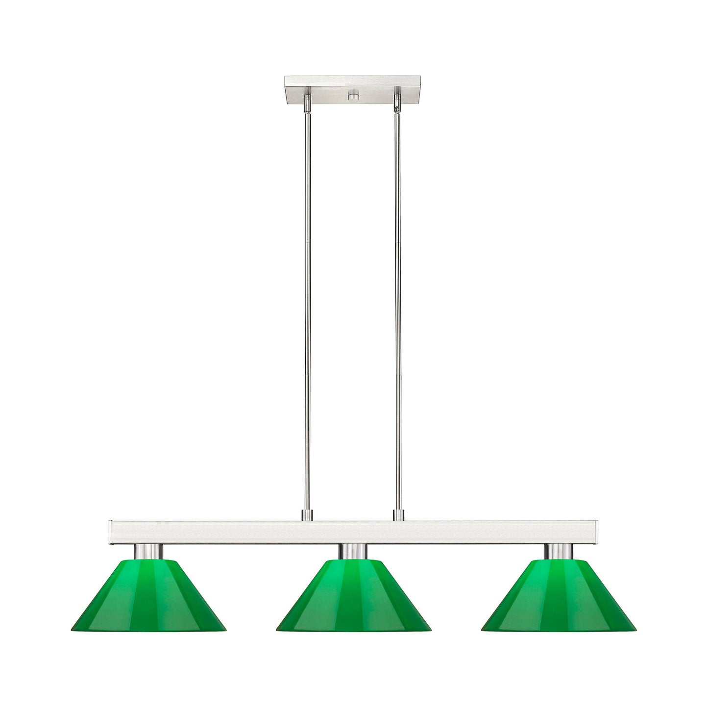 Cobalt Cone Billiard Pendant Light in Brushed Nickel/Plastic Green.