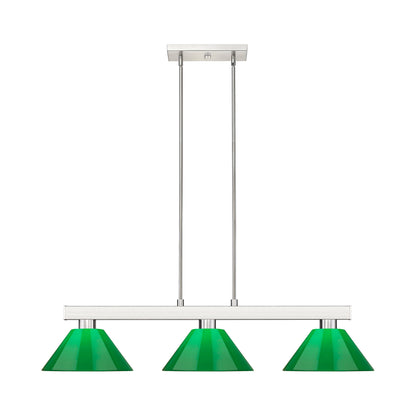 Cobalt Cone Billiard Pendant Light in Brushed Nickel/Plastic Green.