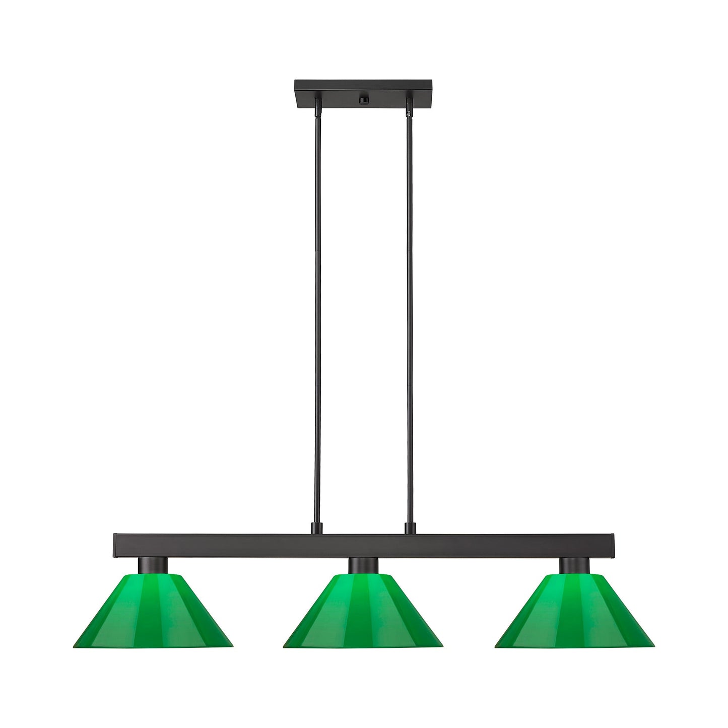 Cobalt Cone Billiard Pendant Light in Matte Black/Plastic Green.