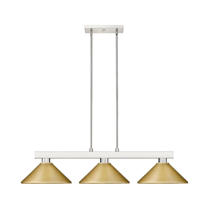 Cobalt Cone Billiard Pendant Light in Brushed Nickel/Satin Gold.