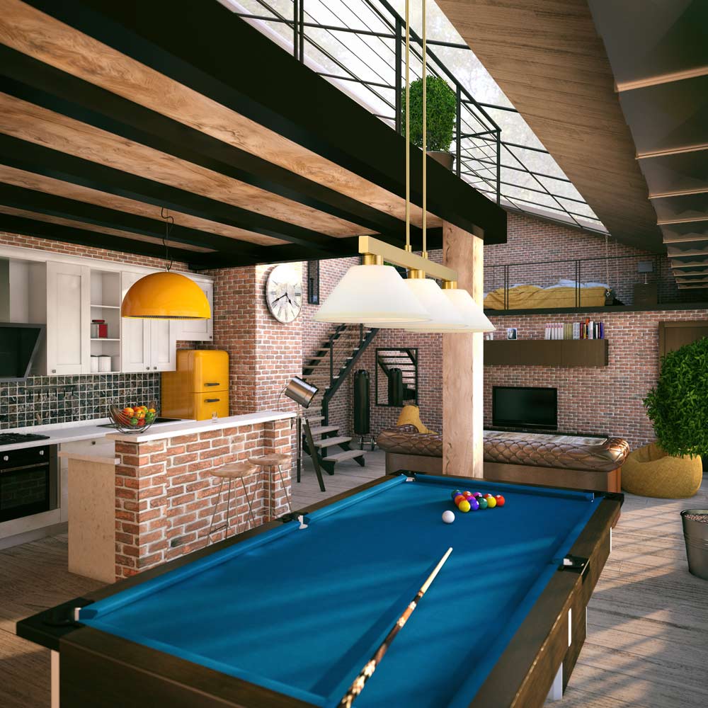 Cobalt Cone Billiard Pendant Light in playroom.