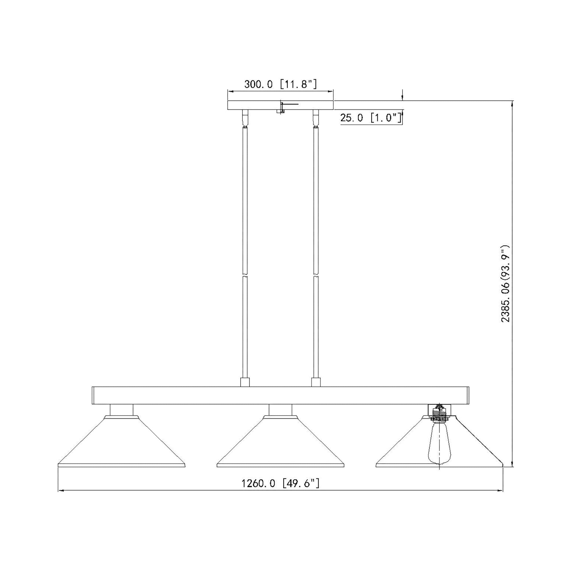 Cobalt Cone Billiard Pendant Light - line drawing.