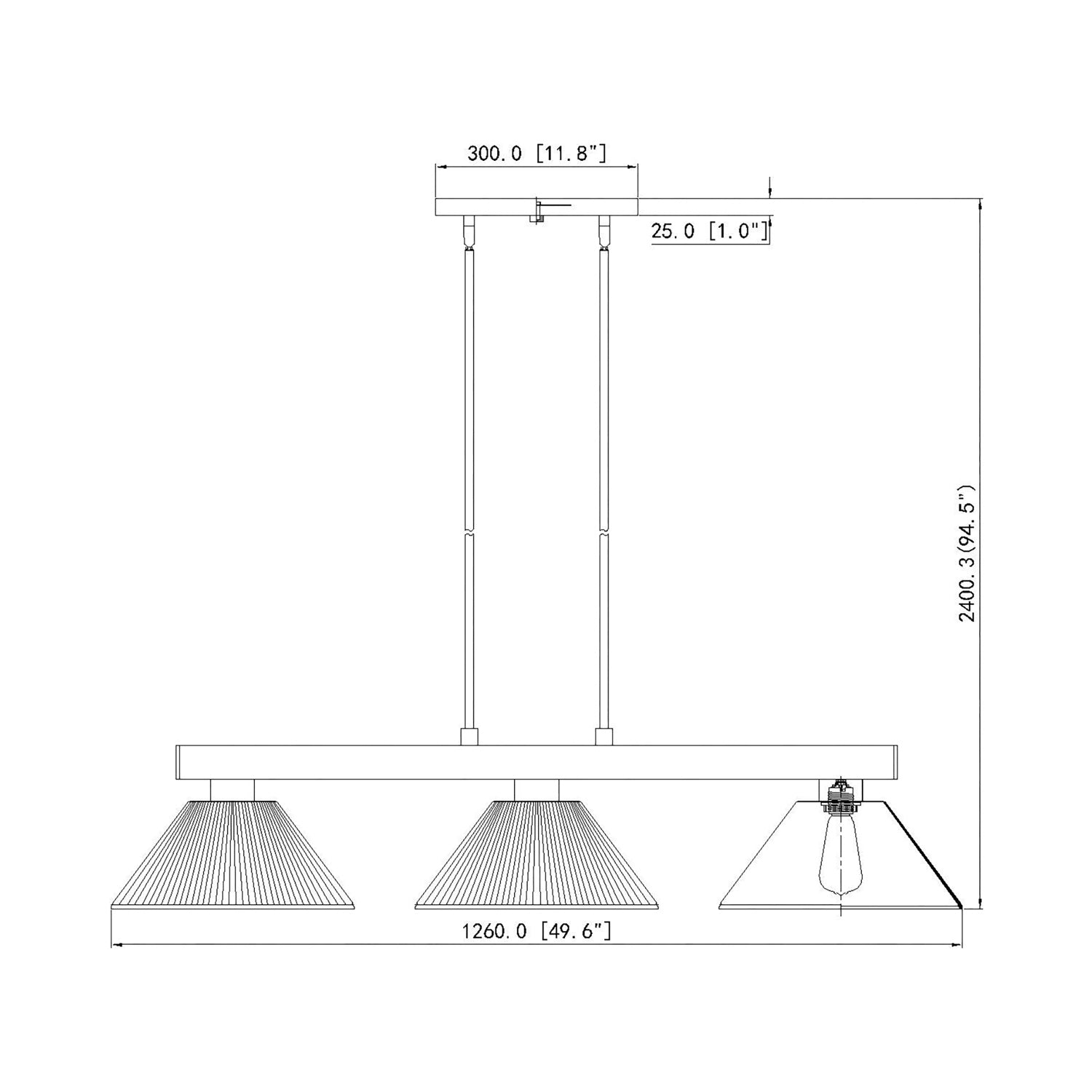 Cobalt Cone Billiard Pendant Light - line drawing.