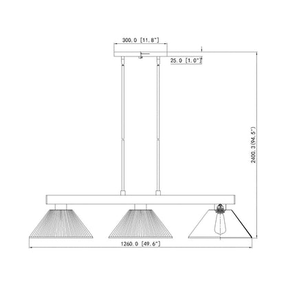 Cobalt Cone Billiard Pendant Light - line drawing.