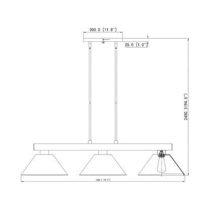 Cobalt Cone Billiard Pendant Light - line drawing.