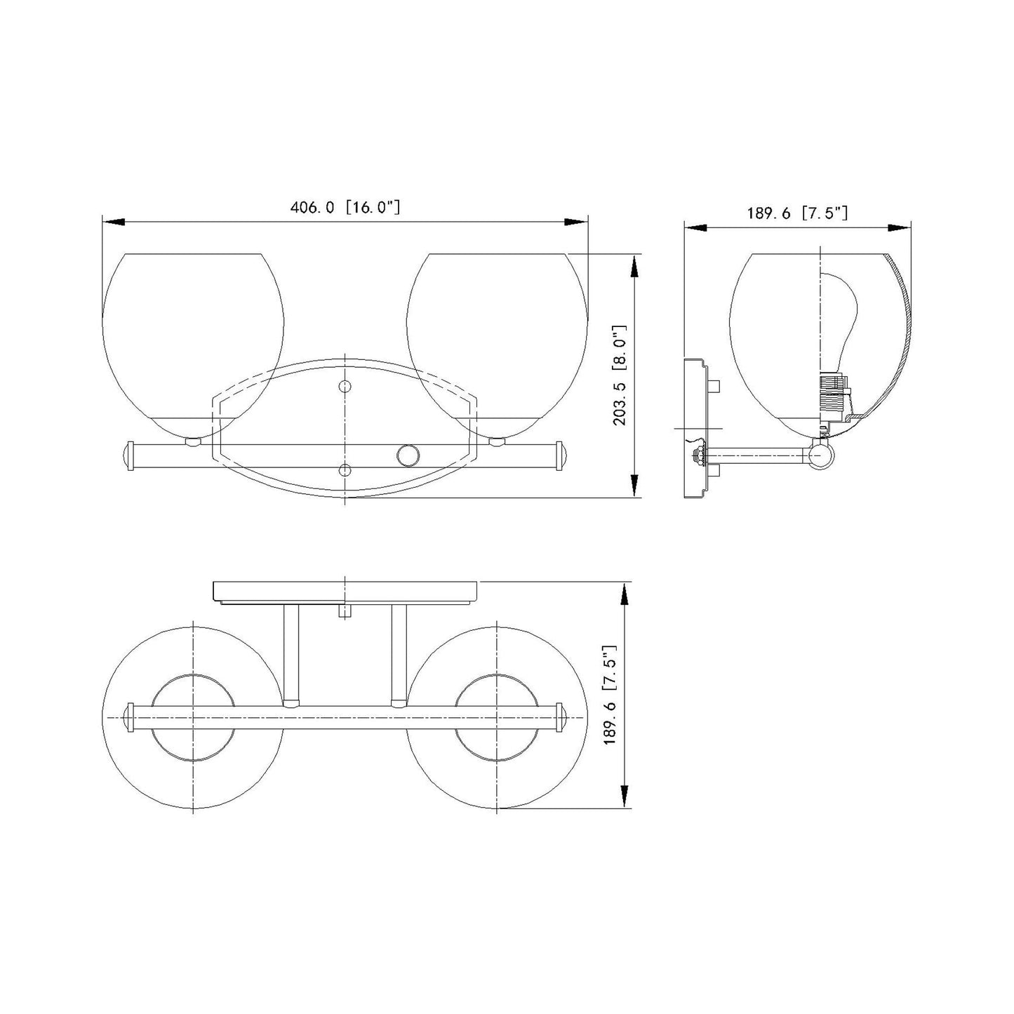 Colette Bath Vanity Light - line drawing.