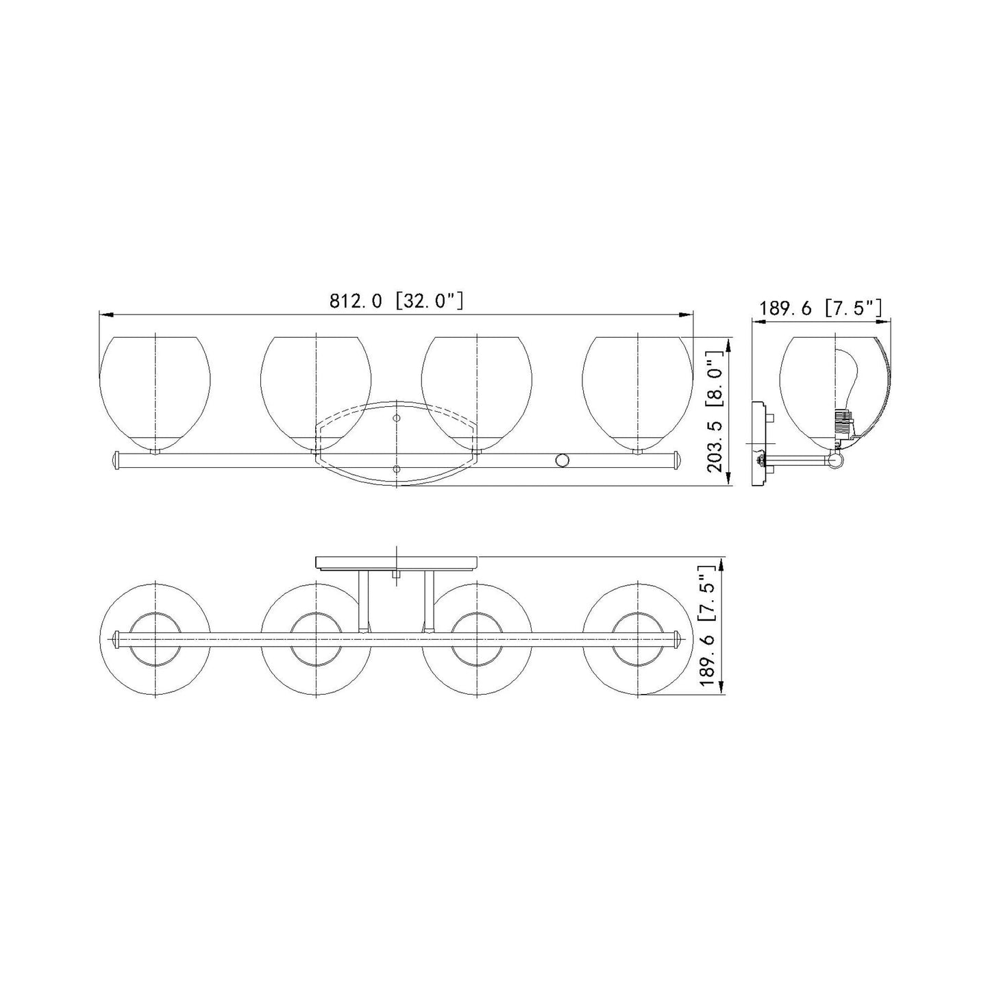 Colette Bath Vanity Light - line drawing.