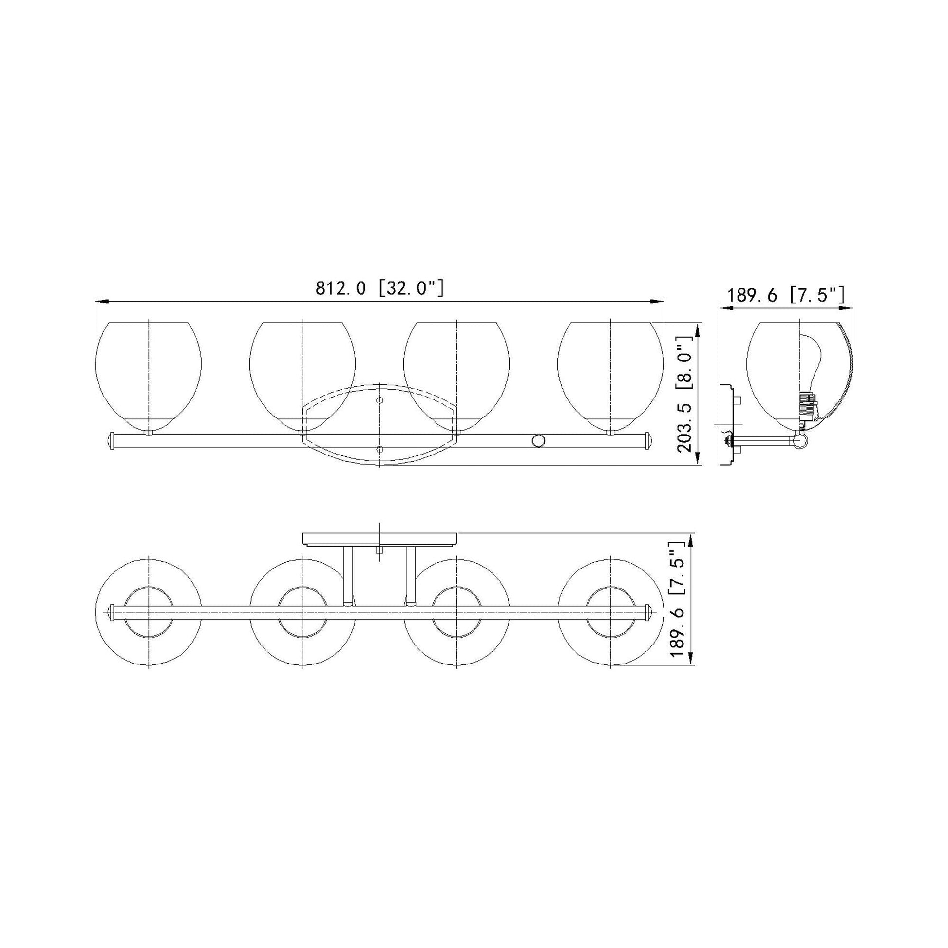 Colette Bath Vanity Light - line drawing.