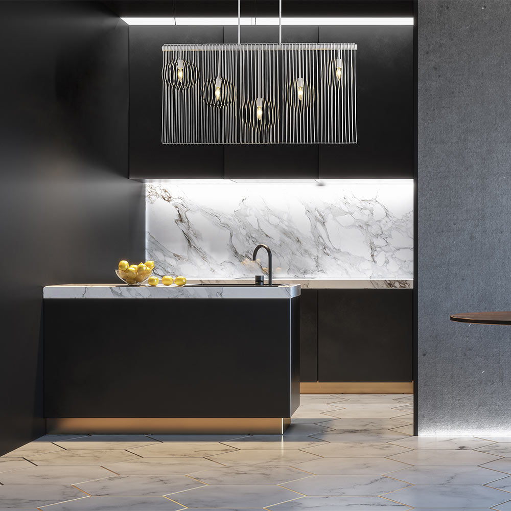 Contour Linear Chandelier in kitchen.