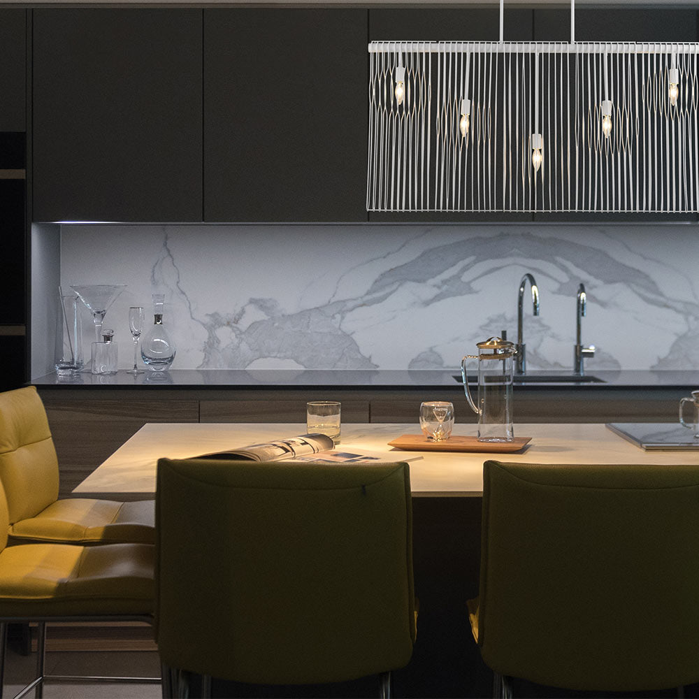Contour Linear Chandelier in dining room.