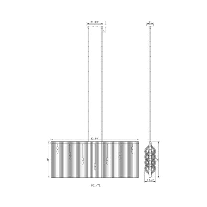 Contour Linear Chandelier - line drawing.