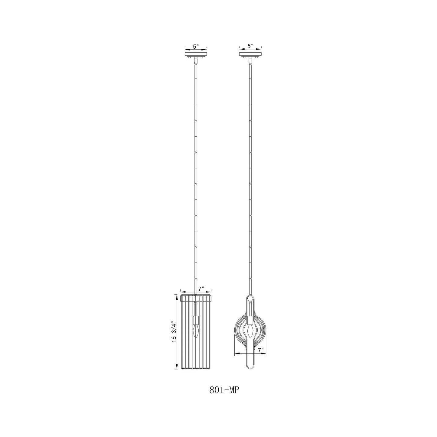 Contour Pendant Light - line drawing.