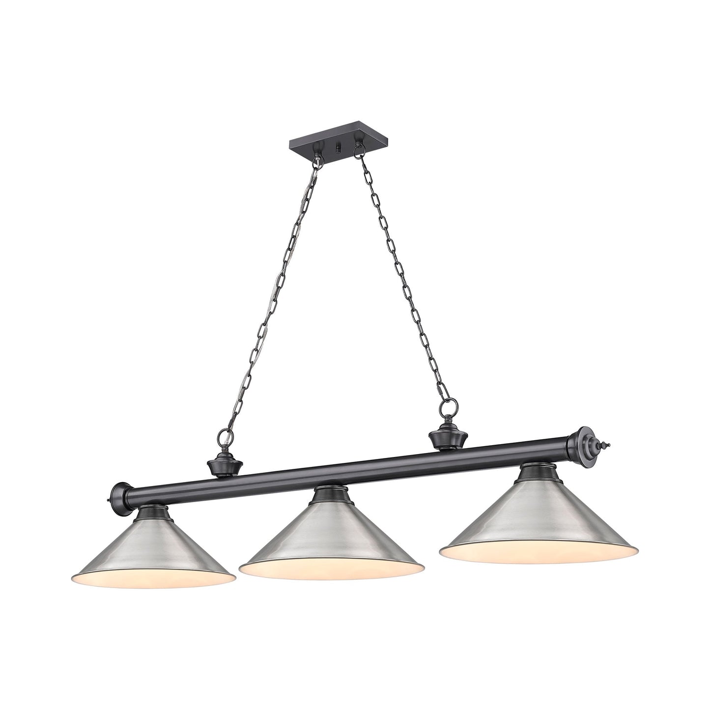 Cordon 2306-15 Billiard Pendant Light in Bronze Plate/Brushed Nickel (3-Light).