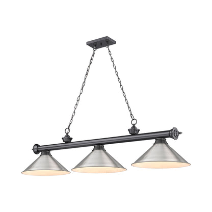 Cordon 2306-15 Billiard Pendant Light in Bronze Plate/Brushed Nickel (3-Light).