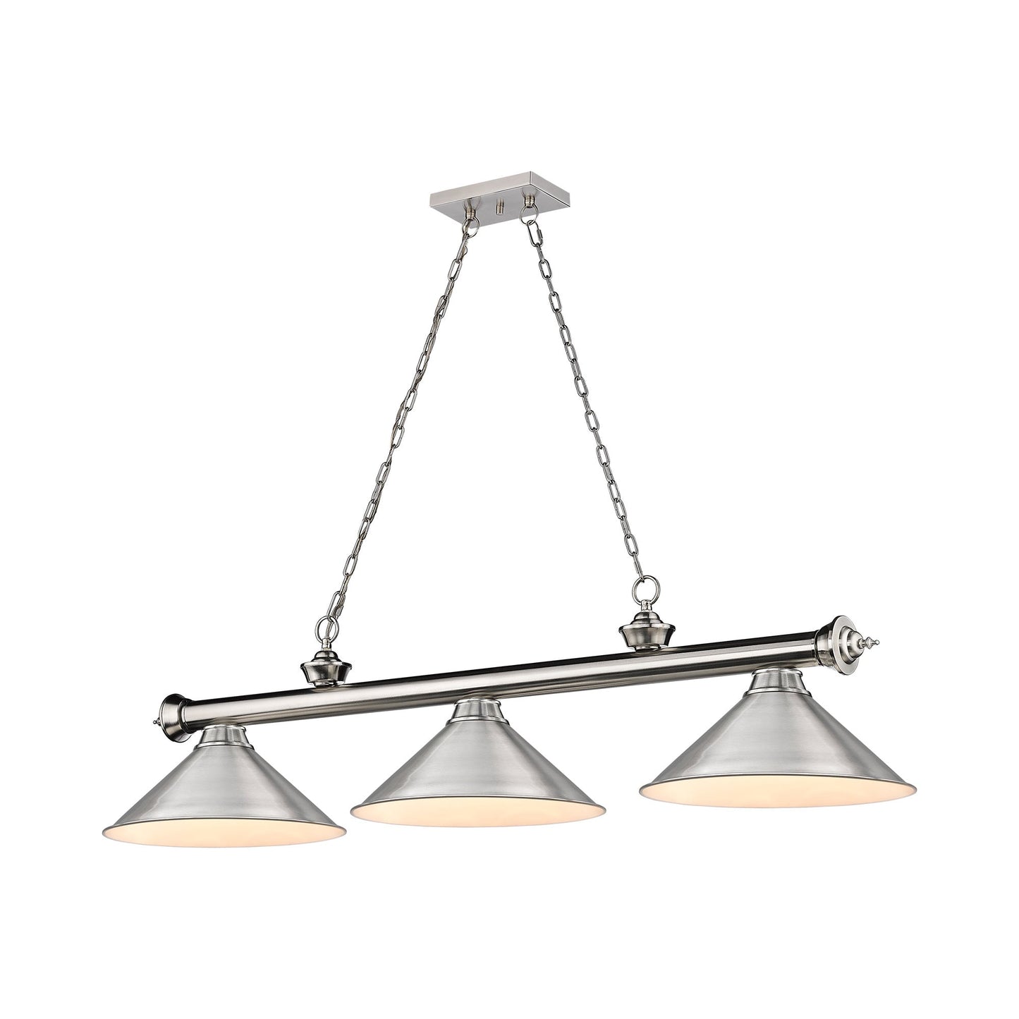 Cordon 2306-15 Billiard Pendant Light in Brushed Nickel/Brushed Nickel (3-Light).