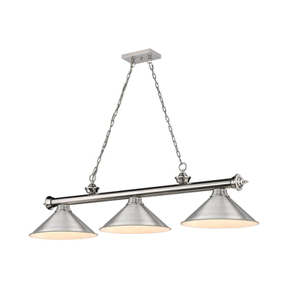Cordon 2306-15 Billiard Pendant Light in Brushed Nickel/Brushed Nickel (3-Light).