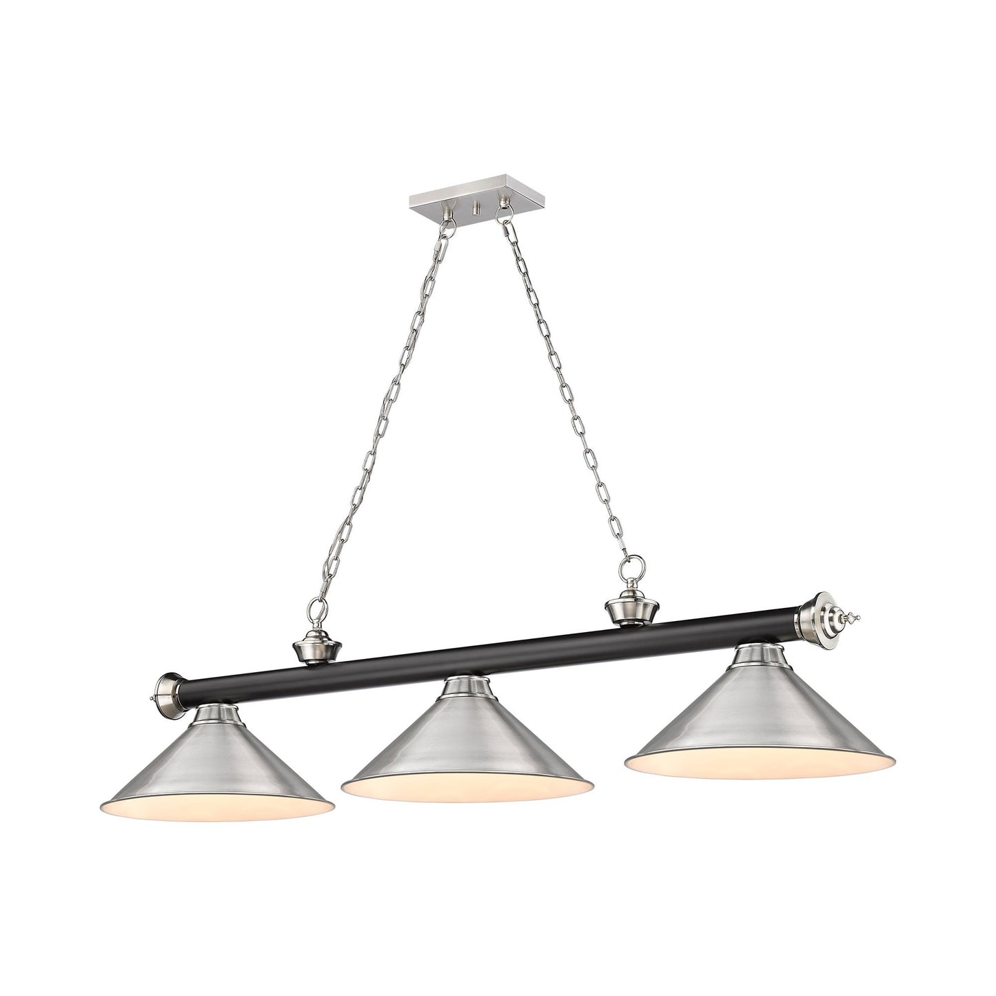 Cordon 2306-15 Billiard Pendant Light in Matte Black/Brushed Nickel/Brushed Nickel (3-Light).