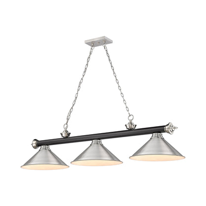 Cordon 2306-15 Billiard Pendant Light in Matte Black/Brushed Nickel/Brushed Nickel (3-Light).
