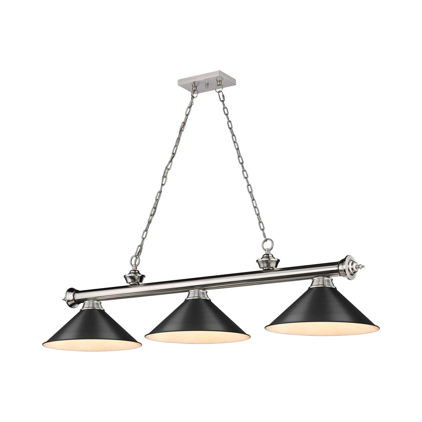 Cordon 2306-15 Billiard Pendant Light in Brushed Nickel/Matte Black (3-Light).