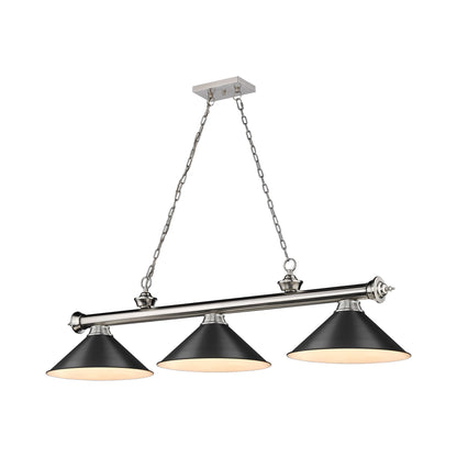 Cordon 2306-15 Billiard Pendant Light in Brushed Nickel/Matte Black (3-Light).