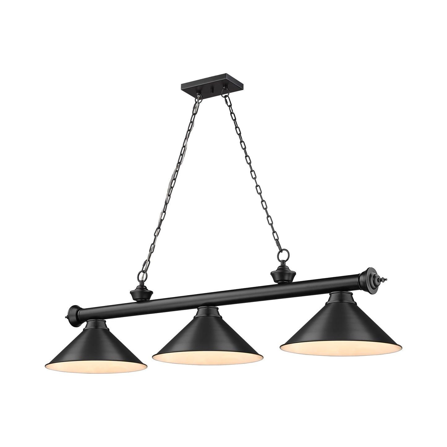 Cordon 2306-15 Billiard Pendant Light in Matte Black/Matte Black (3-Light).