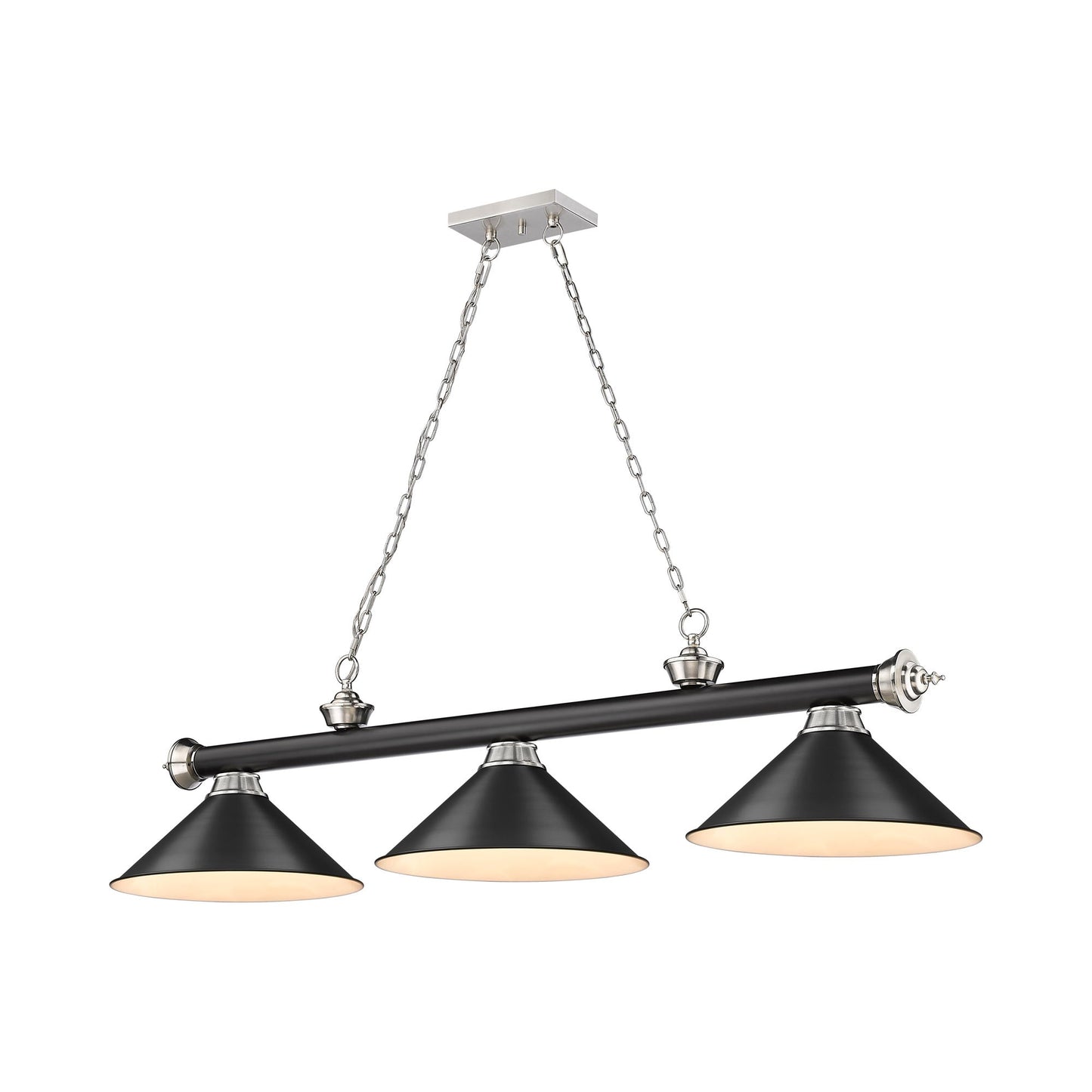 Cordon 2306-15 Billiard Pendant Light in Matte Black/Brushed Nickel/Matte Black (3-Light).