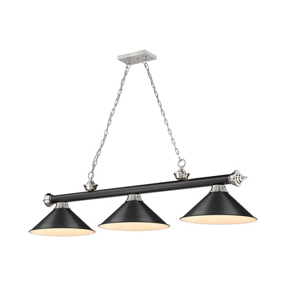 Cordon 2306-15 Billiard Pendant Light in Matte Black/Brushed Nickel/Matte Black (3-Light).