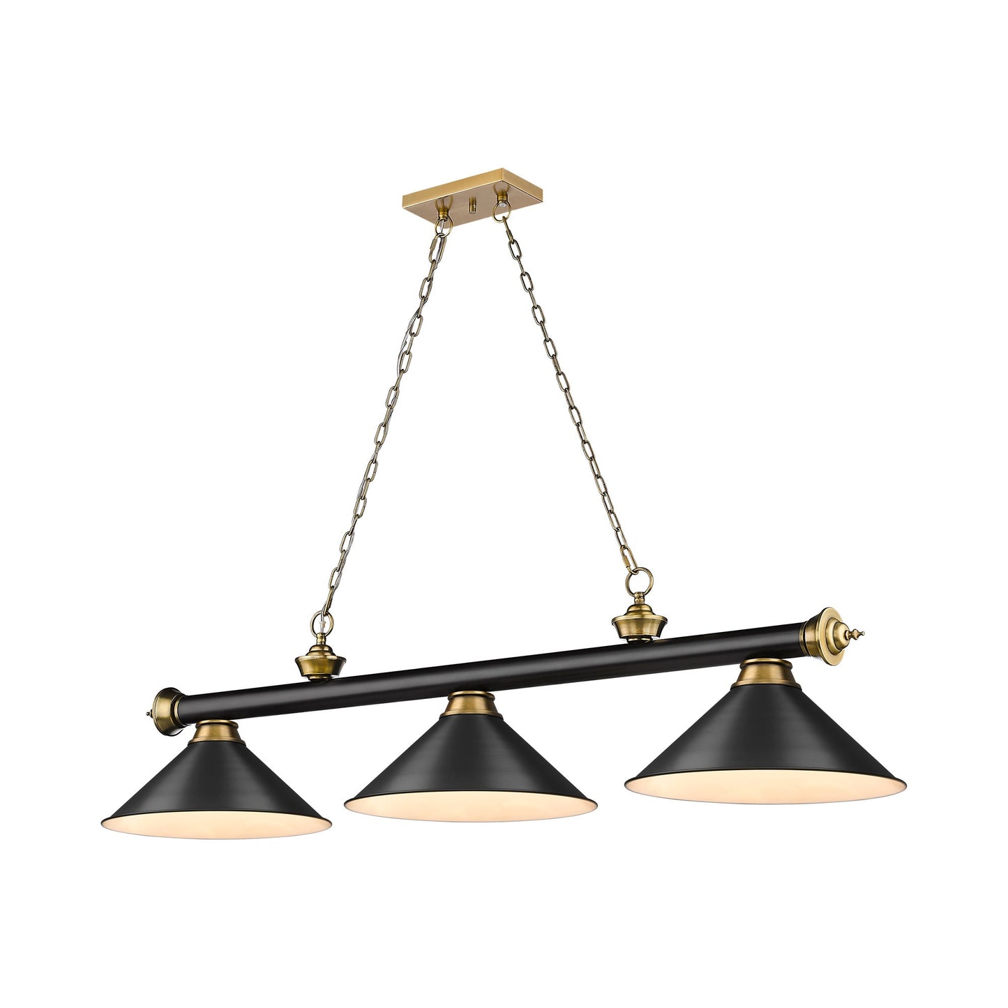 Cordon 2306-15 Billiard Pendant Light in Matte Black/Rubbed Brass/Matte Black (3-Light).