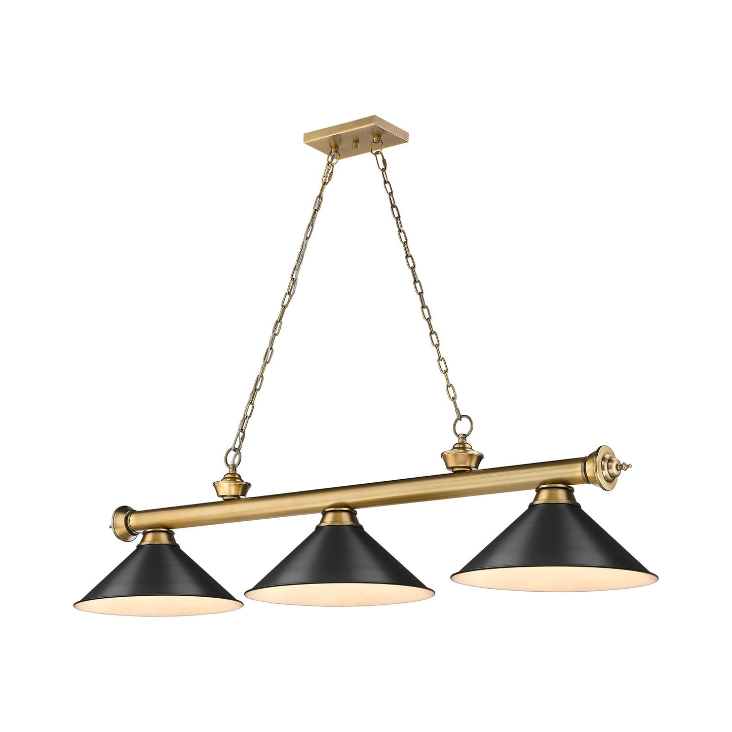 Cordon 2306-15 Billiard Pendant Light in Rubbed Brass/Matte Black (3-Light).