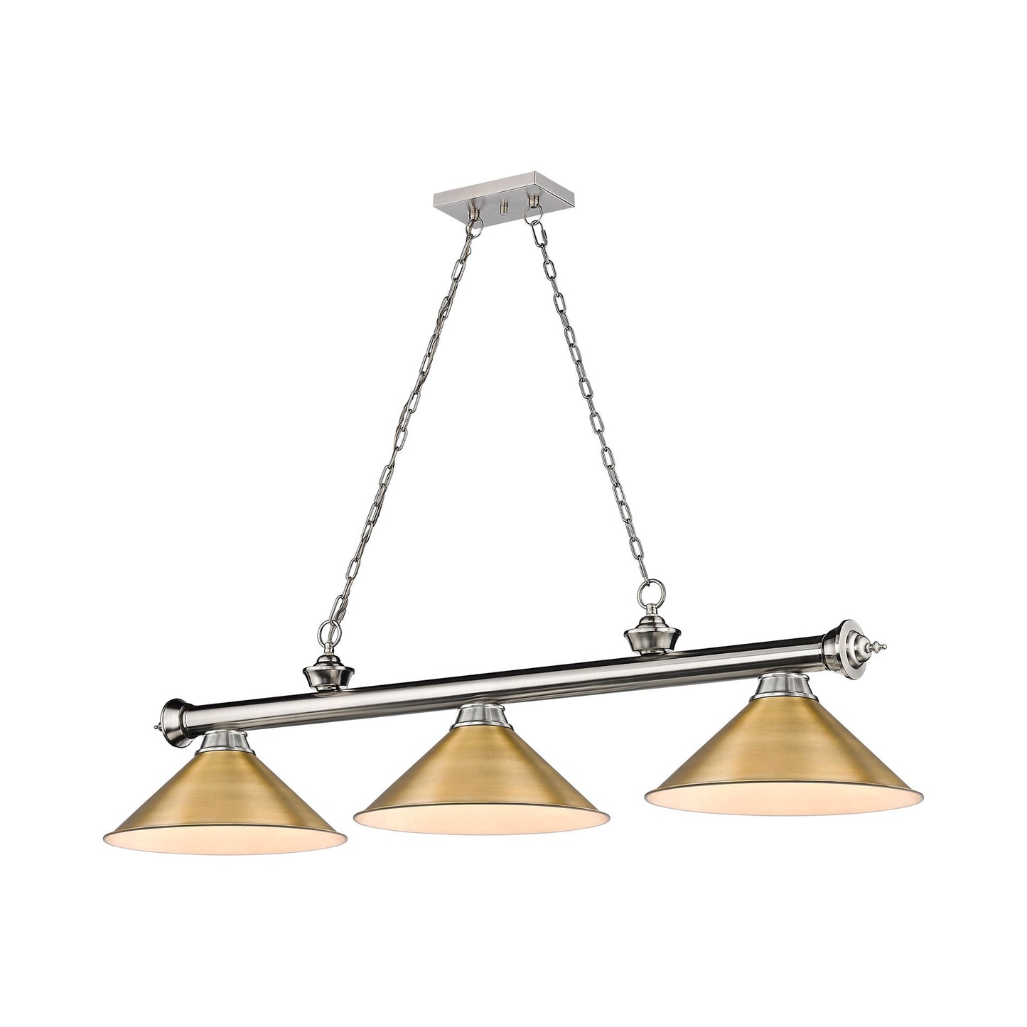Cordon 2306-15 Billiard Pendant Light in Brushed Nickel/Rubbed Brass (3-Light).