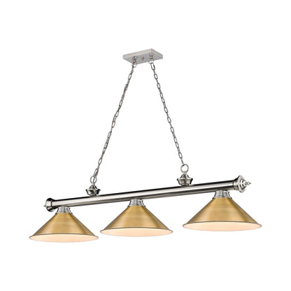 Cordon 2306-15 Billiard Pendant Light in Brushed Nickel/Rubbed Brass (3-Light).