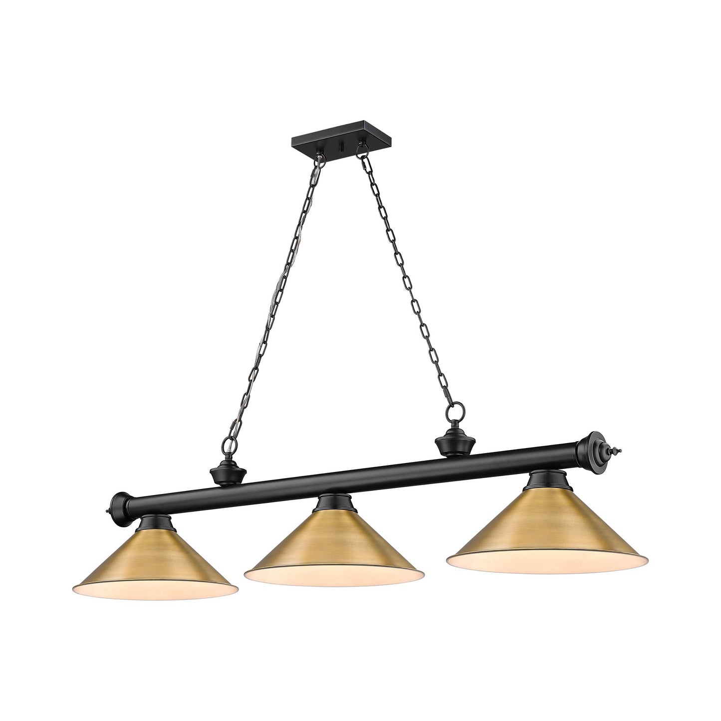 Cordon 2306-15 Billiard Pendant Light in Matte Black/Rubbed Brass (3-Light).