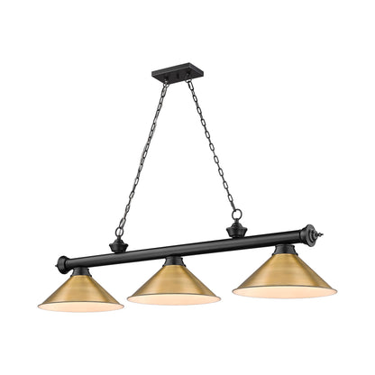 Cordon 2306-15 Billiard Pendant Light in Matte Black/Rubbed Brass (3-Light).