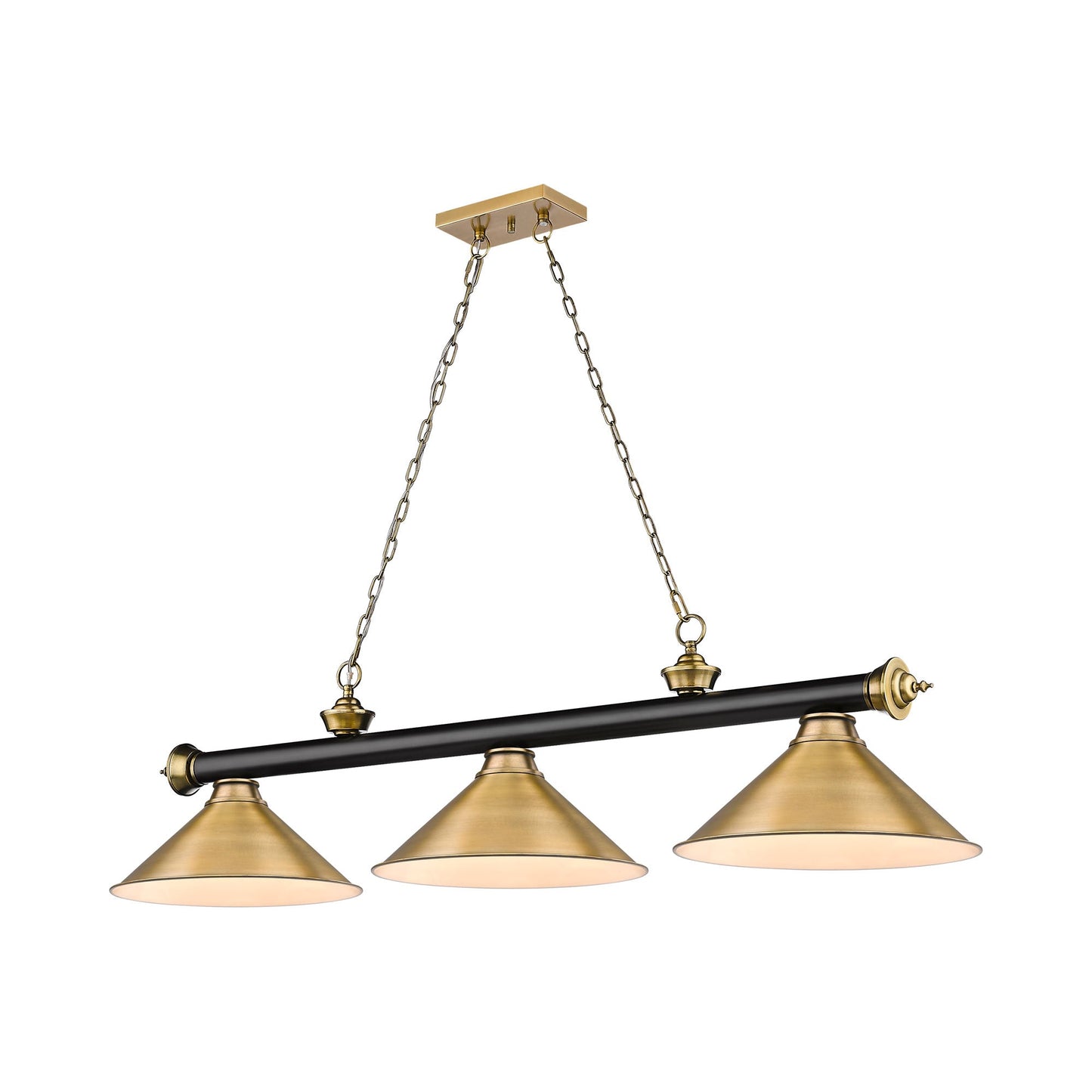 Cordon 2306-15 Billiard Pendant Light in Matte Black/Rubbed Brass/Rubbed Brass (3-Light).