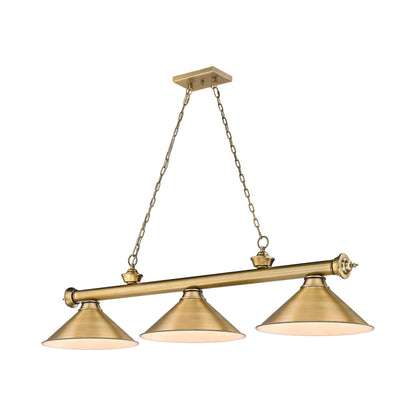 Cordon 2306-15 Billiard Pendant Light in Rubbed Brass/Rubbed Brass (3-Light).
