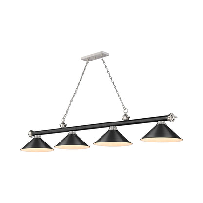 Cordon 2306-15 Billiard Pendant Light in Matte Black/Brushed Nickel/Matte Black (4-Light).