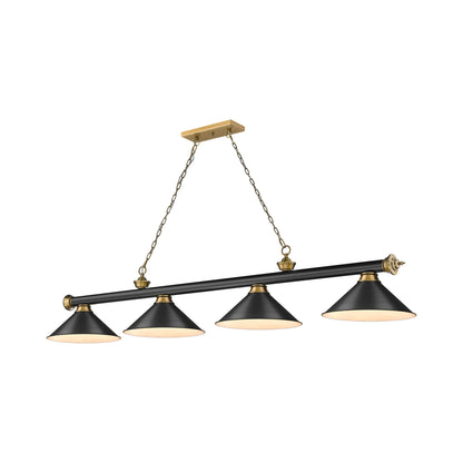Cordon 2306-15 Billiard Pendant Light in Matte Black/Rubbed Brass/Matte Black (4-Light).