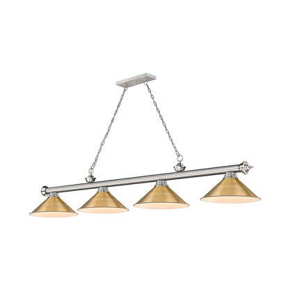 Cordon 2306-15 Billiard Pendant Light in Brushed Nickel/Rubbed Brass (4-Light).