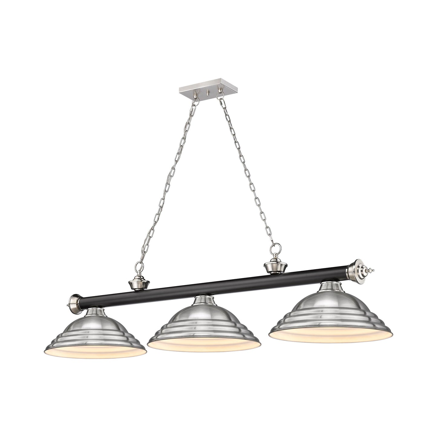 Cordon Billiard Pendant Light in Matte Black/Brushed Nickel/Brushed Nickel (3-Light).