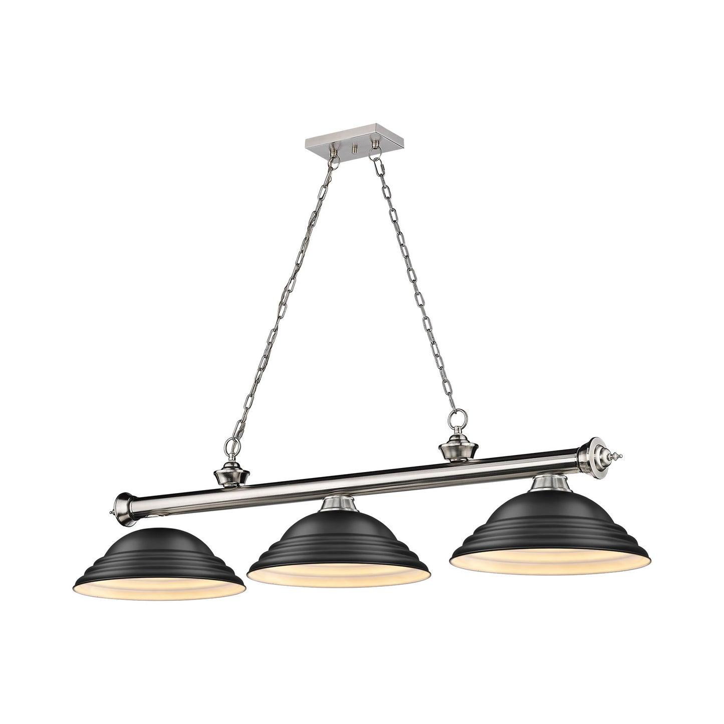 Cordon Billiard Pendant Light in Brushed Nickel/Matte Black (3-Light).
