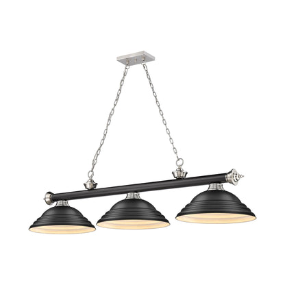 Cordon Billiard Pendant Light in Matte Black/Brushed Nickel/Matte Black (3-Light).