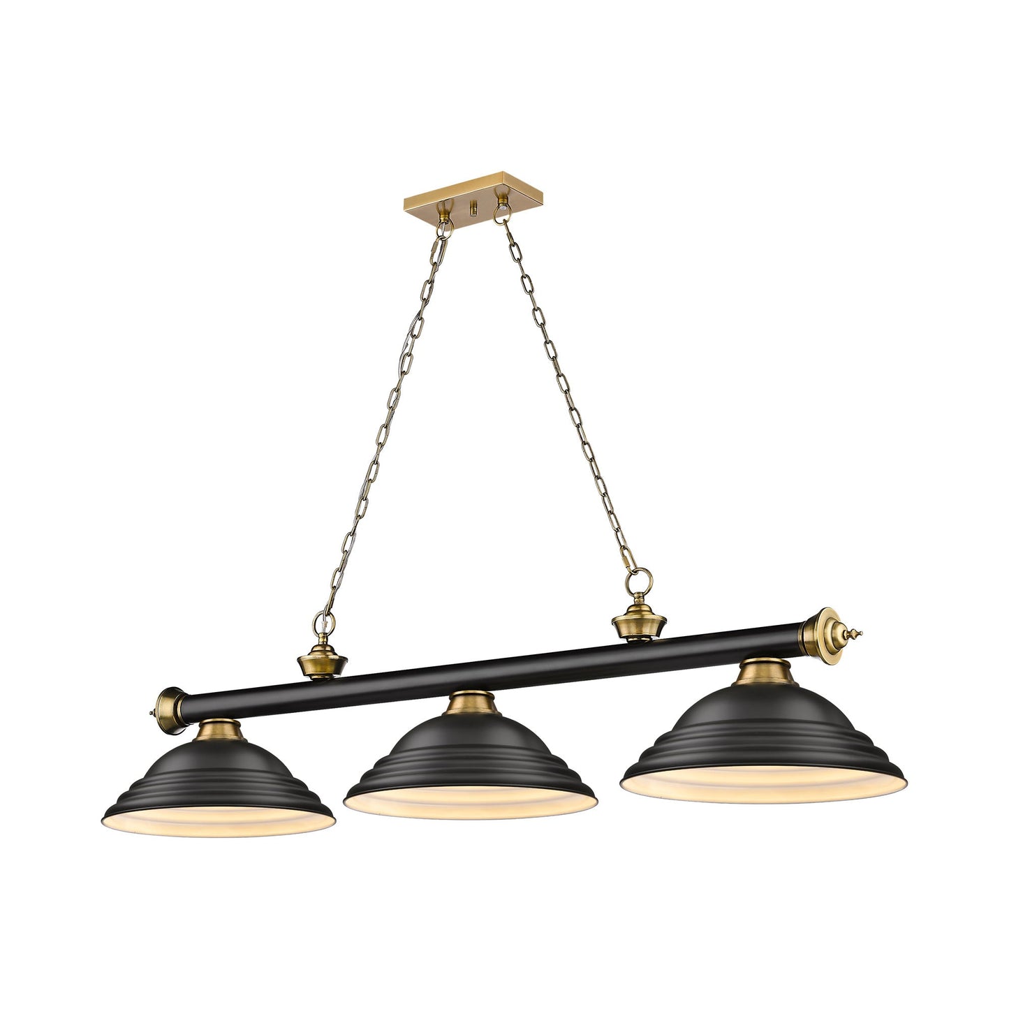 Cordon Billiard Pendant Light in Matte Black/Rubbed Brass/Matte Black (3-Light).