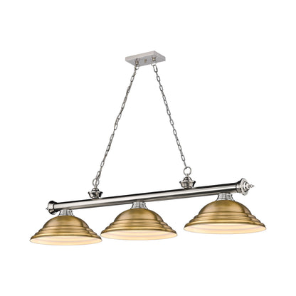 Cordon Billiard Pendant Light in Brushed Nickel/Rubbed Brass (3-Light).