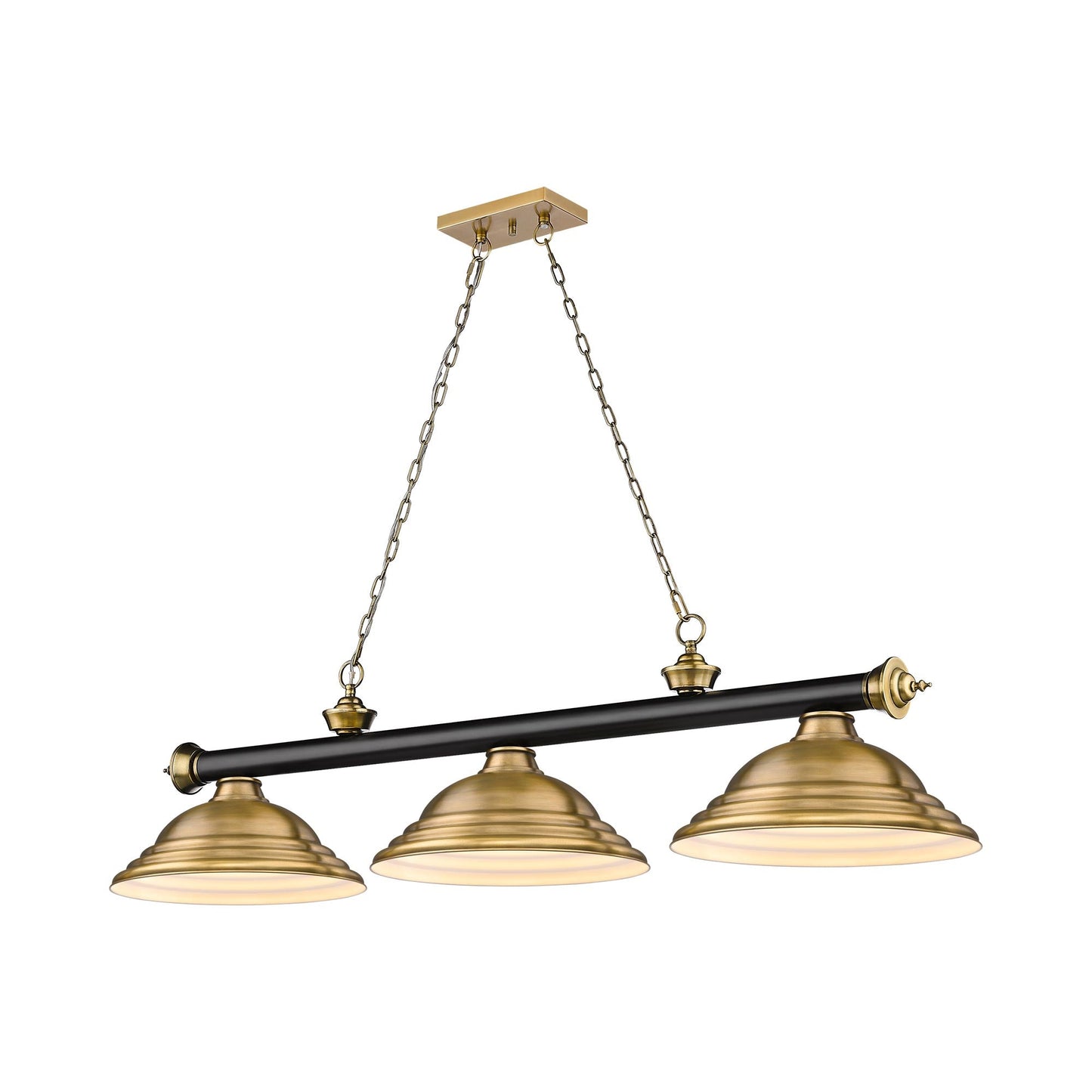 Cordon Billiard Pendant Light in Matte Black/Rubbed Brass/Rubbed Brass (3-Light).