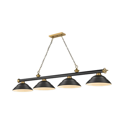 Cordon Billiard Pendant Light in Matte Black/Rubbed Brass/Matte Black (4-Light).