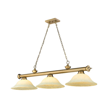 Cordon Bowl Billiard Pendant Light in Rubbed Brass/Golden Mottle (3-Light).