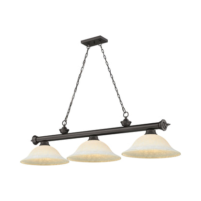 Cordon Bowl Billiard Pendant Light in Bronze/White Mottle (3-Light).