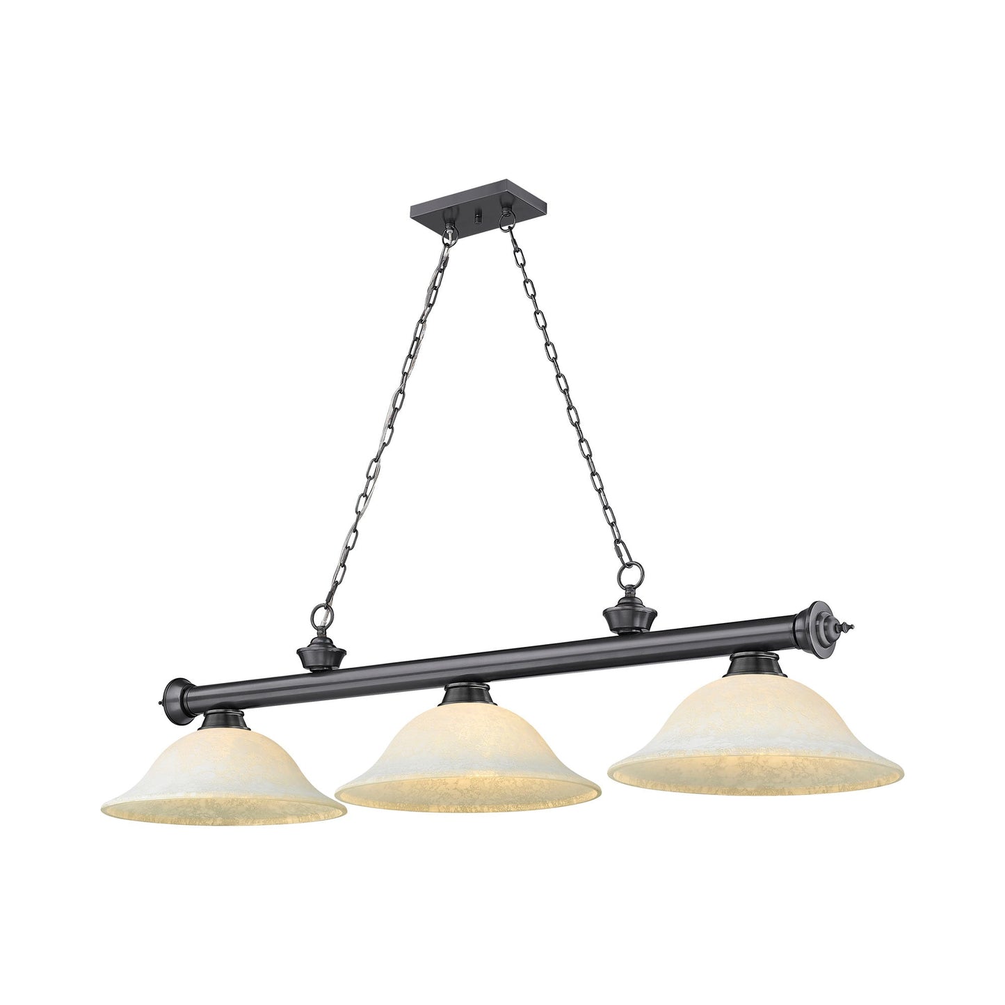 Cordon Bowl Billiard Pendant Light in Bronze Plate/White Mottle (3-Light).